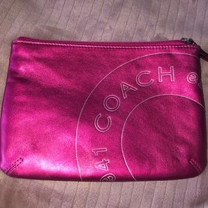 Coach Raspberry Metal Leather Clutch Bag